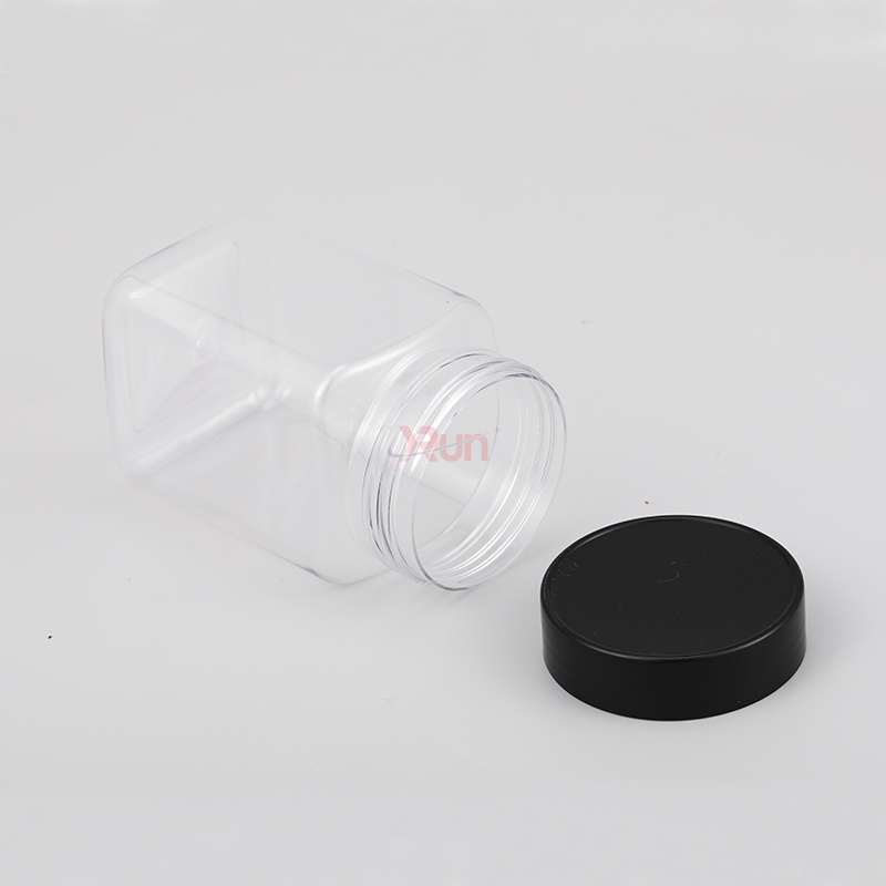 Our pharma grade plastic containers include the secure square plastic jar option, featuring a tamper-evident screw lid and mandatory sealing liner for compliance.
